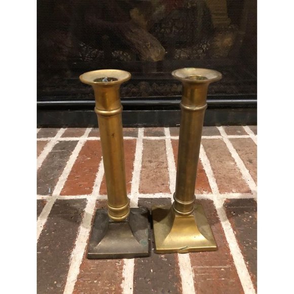 Pair of vintage gold brass candlestick holders 8.75 inches tall each - Picture 4 of 10